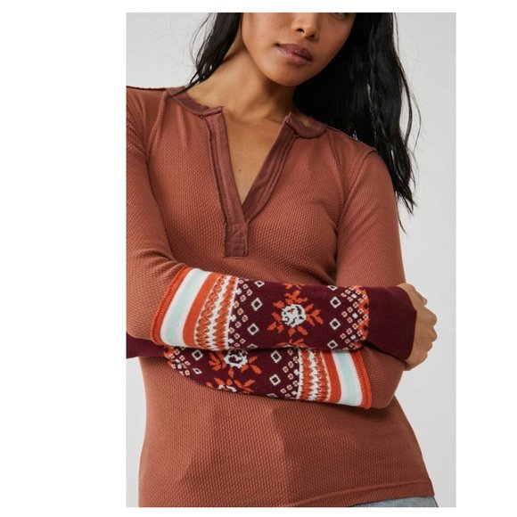 NWT Free People Tops  Mikah Layering Cuff Top In Autumn Combo - Picture 5 of 10